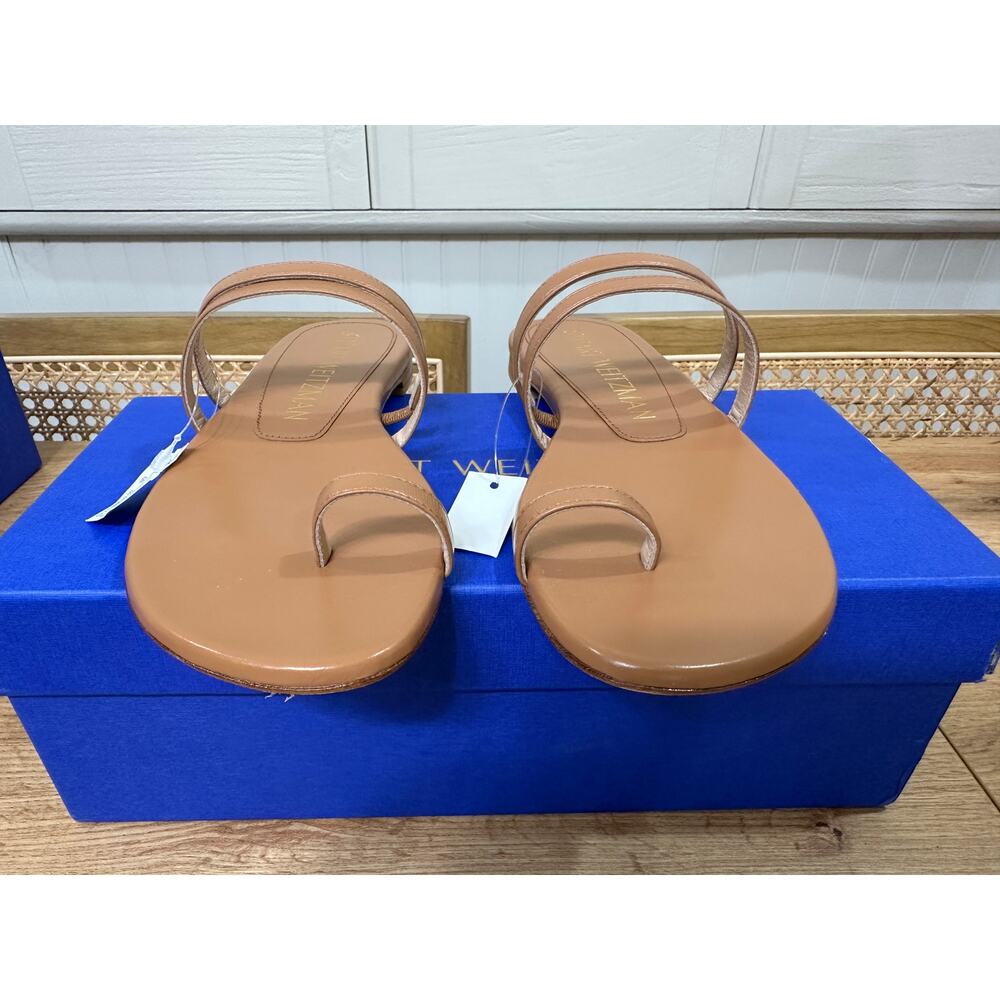 Stuart Weitzman Leonita Slide Sandal Tan Smooth Calf Leather Size 6 NIB Timeless - Picture 6 of 15